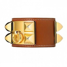 Hermes Collier de Chien Light Coffee Bracelet With Gold